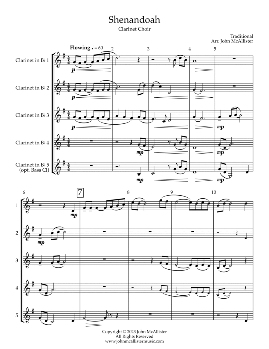 Shenandoah - Clarinet Quintet Clarinet Quintet scores gallery preview page 1