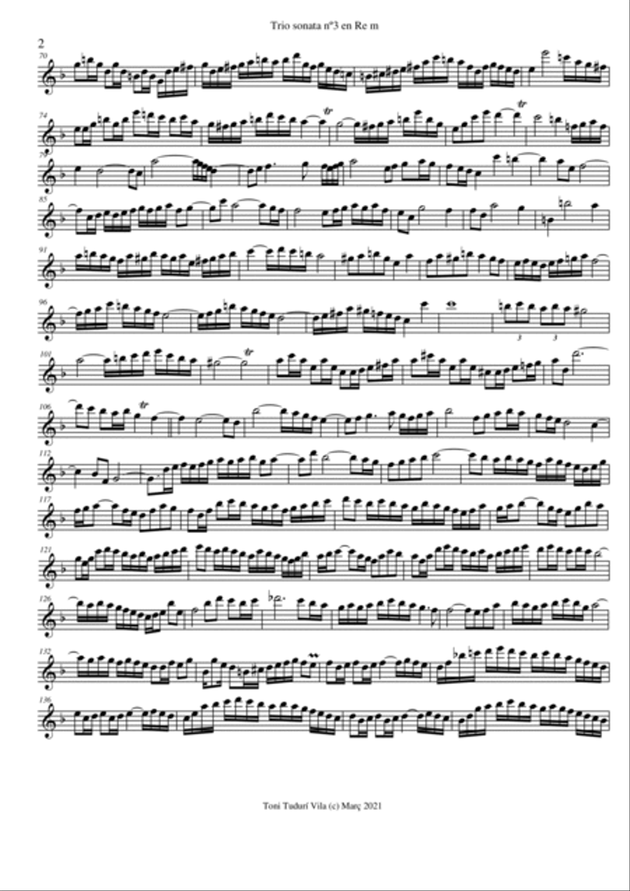 Trio sonata nº3 in D minor for flute, violin & cello or 2 violins & cello and basso continuo (PARTS Small Ensemble scores gallery preview page 2