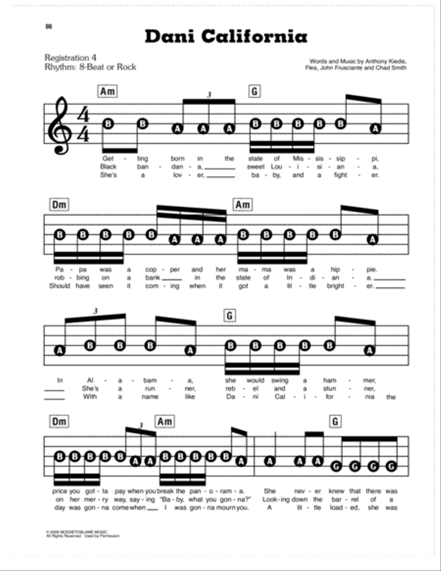 Dani California Electronic Keyboard scores gallery preview page 1