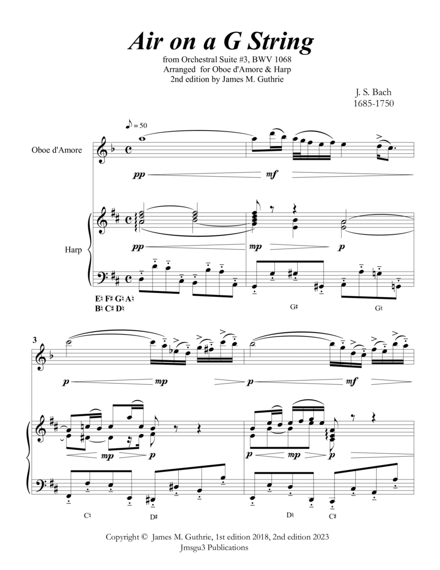 Bach: Air on a G String for Oboe d'Amore & Harp Chamber Music scores gallery preview page 1