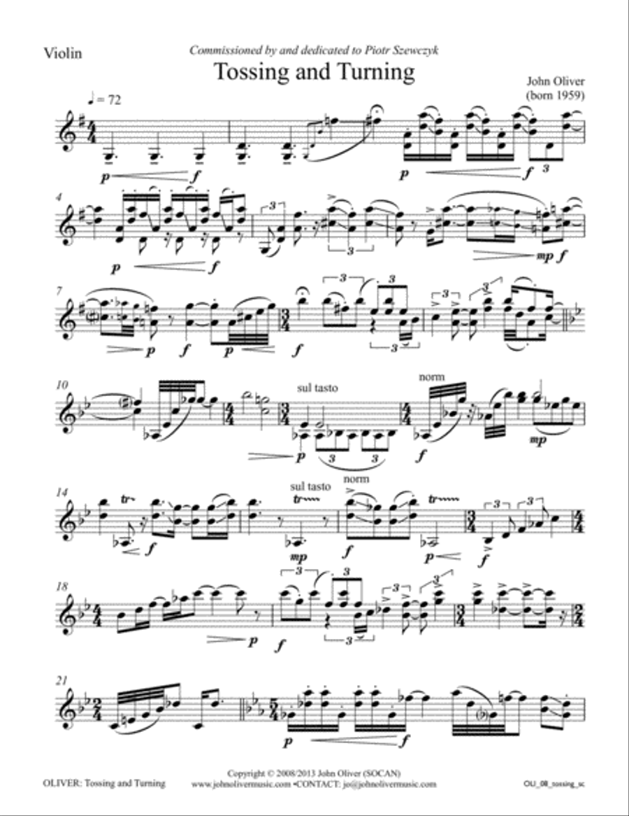 Tossing and Turning for solo violin Violin Solo scores gallery preview page 2