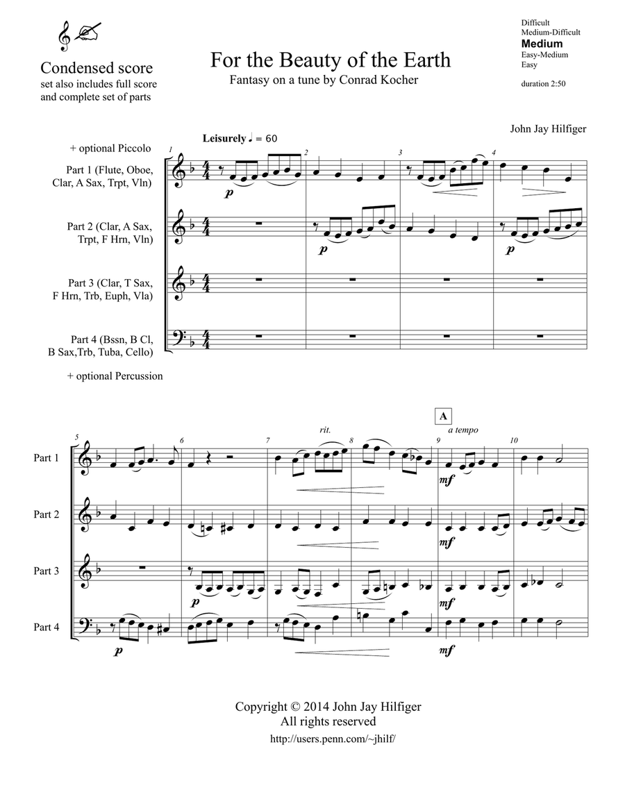 For the Beauty of the Earth: Fantasy on a tune by Conrad Kocher Concert Band scores gallery preview page 5
