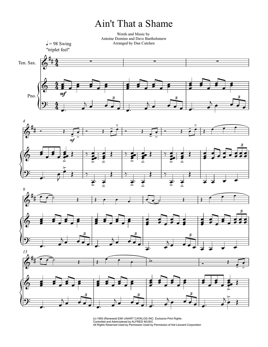 Ain't That A Shame Tenor Saxophone scores gallery preview page 2