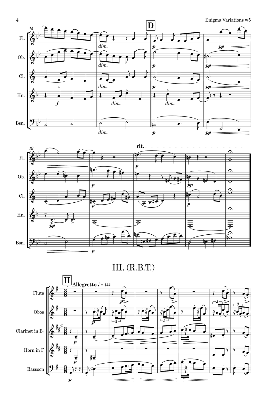 Elgar: Theme and Eight Variations (including Nimrod) from Enigma Variations Op.36 - wind quintet Woodwind Quintet scores gallery preview page 4