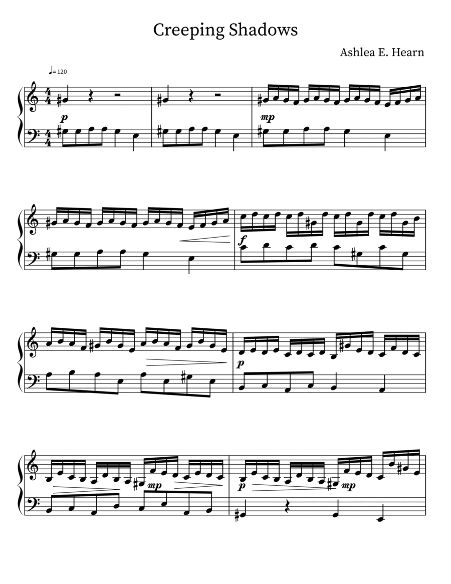 Creeping Shadows Piano Solo scores gallery preview page 1