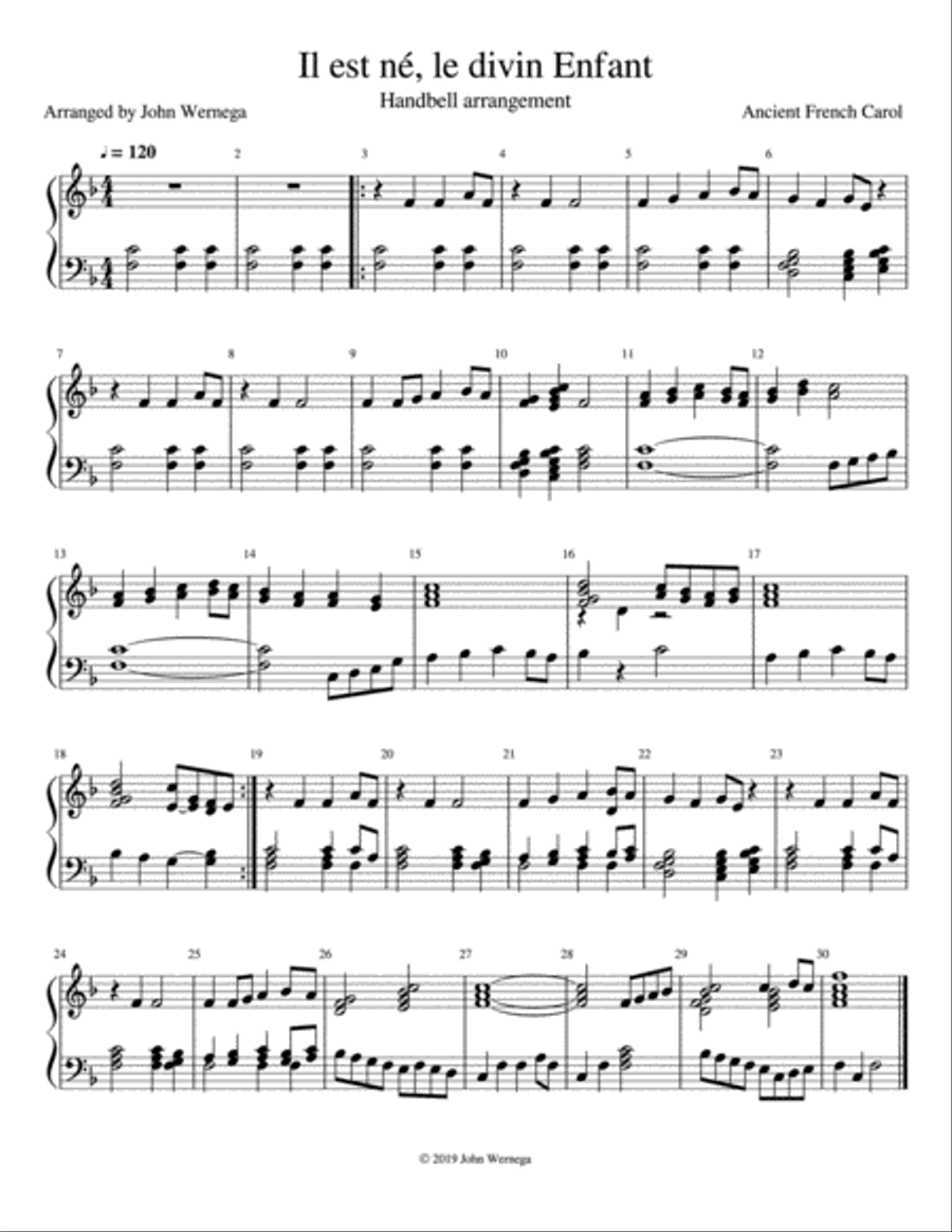 Il est né, le divin Enfant Handbell Choir scores gallery preview page 1