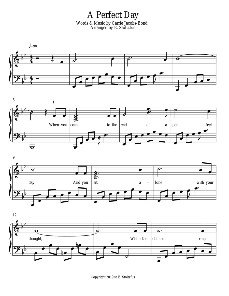 A Perfect Day by Carrie Jacobs-Bond, (Piano Solo) Piano Solo scores gallery preview page 1