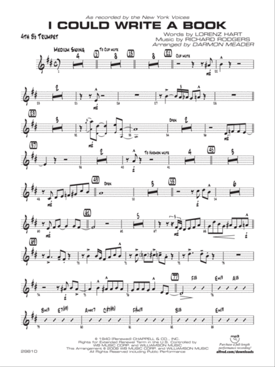 I Could Write a Book: 4th B-flat Trumpet Jazz Ensemble scores gallery preview page 1