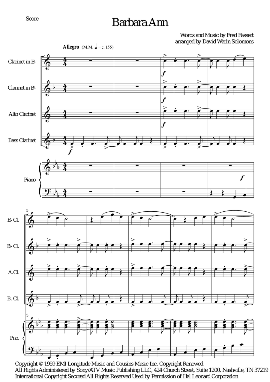 Barbara Ann Barbara Ann B-Flat Clarinet scores gallery preview page 1
