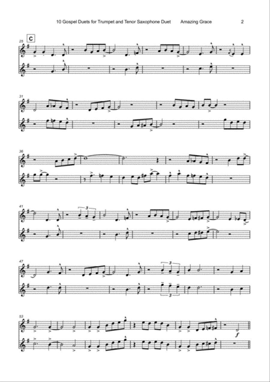 10 Gospel Duets for Trumpet and Tenor Saxophone Tenor Saxophone scores gallery preview page 4