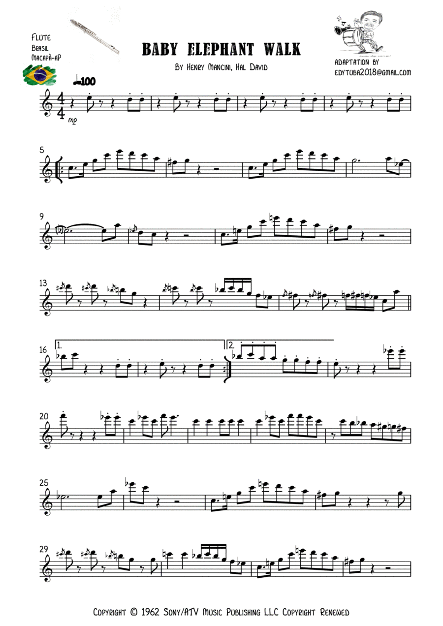 Baby Elephant Walk Flute Duet scores gallery preview page 1