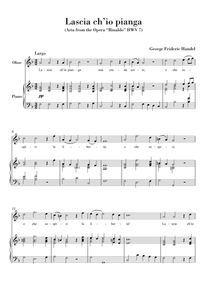 Lascia ch'io pianga (for Oboe and Piano) Original Key F major image number null