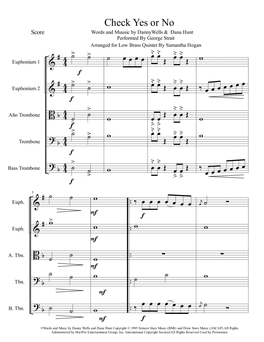 Check Yes Or No Brass Ensemble scores gallery preview page 1