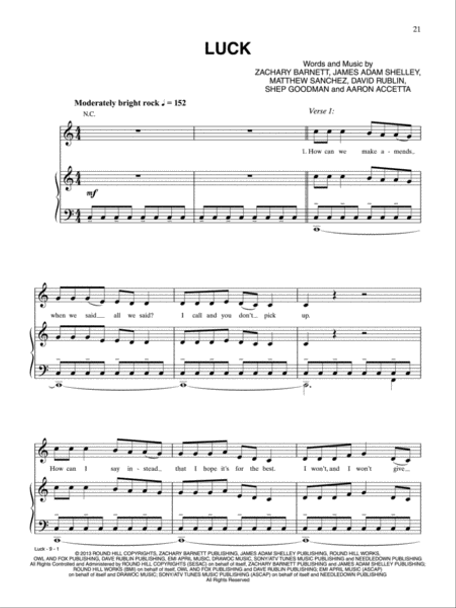 Luck Piano, Vocal, Guitar scores gallery preview page 1