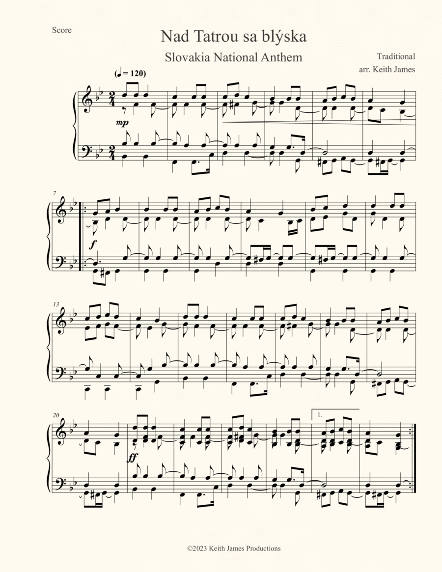 Nad Tatrou sa Blyska, National Anthem Of Slovakia SA scores gallery preview page 1