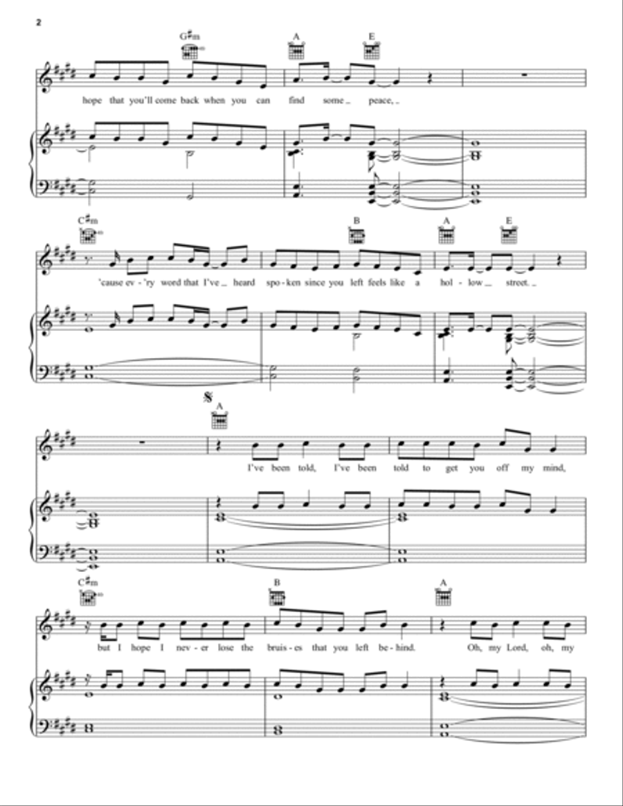 Bruises Piano, Vocal, Guitar scores gallery preview page 2
