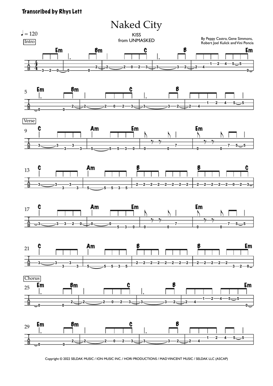 Naked City Guitar Tablature scores gallery preview page 1