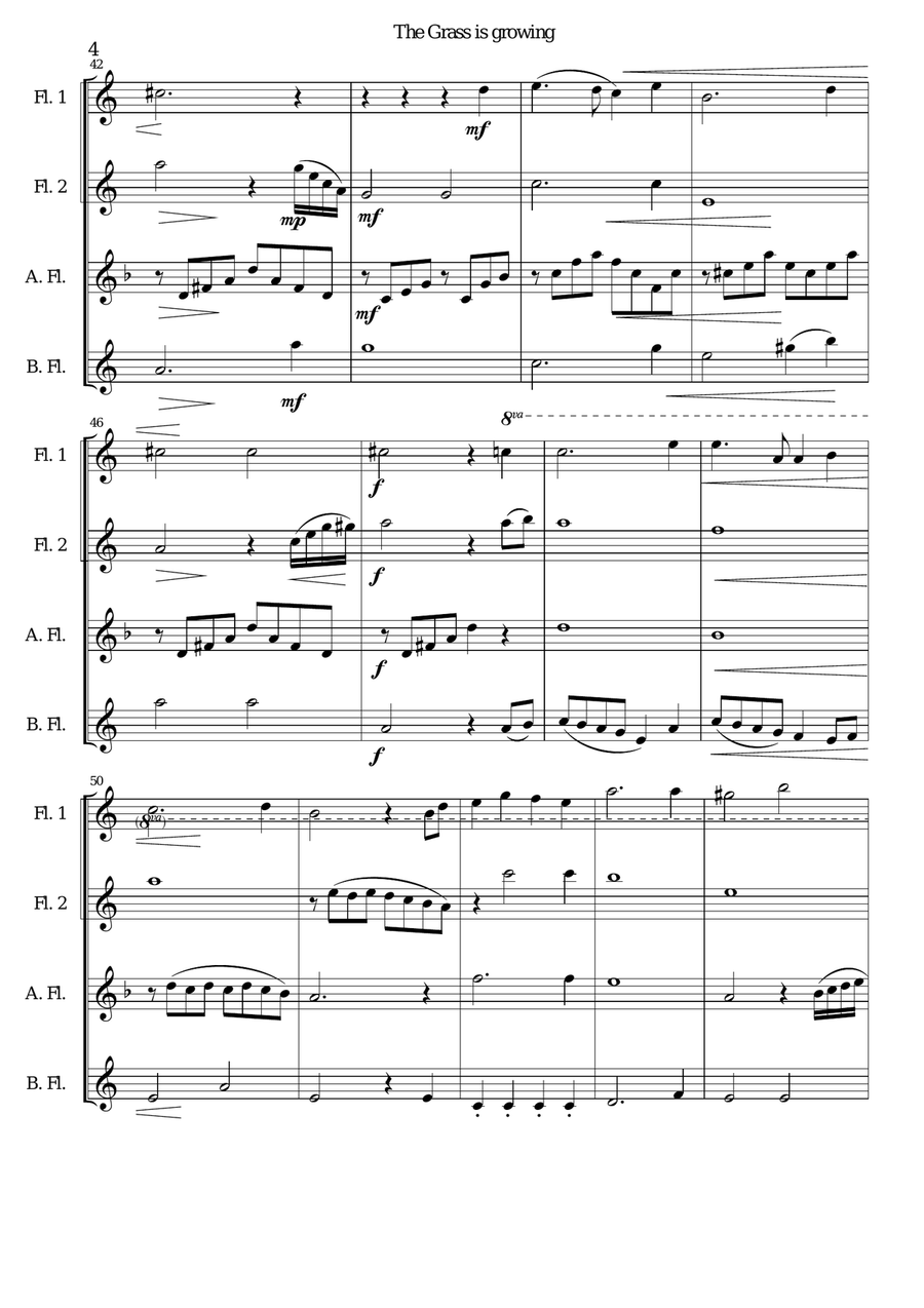 The Grass is Growing - for flute quartet Flute Quartet scores gallery preview page 4