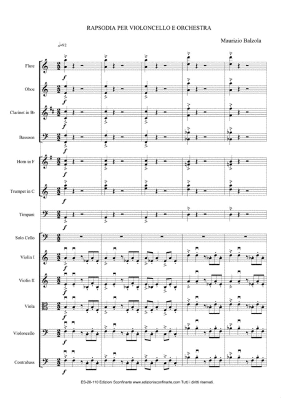Maurizio Balzola: RAPSODIA (ES-20-110) per violoncello e orchestra