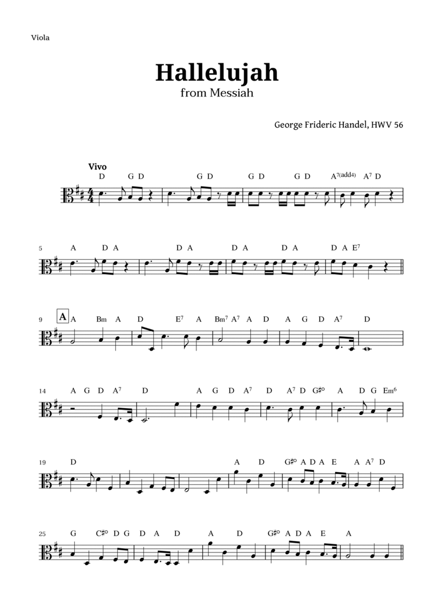 Hallelujah by Handel for Viola with Chords image number null
