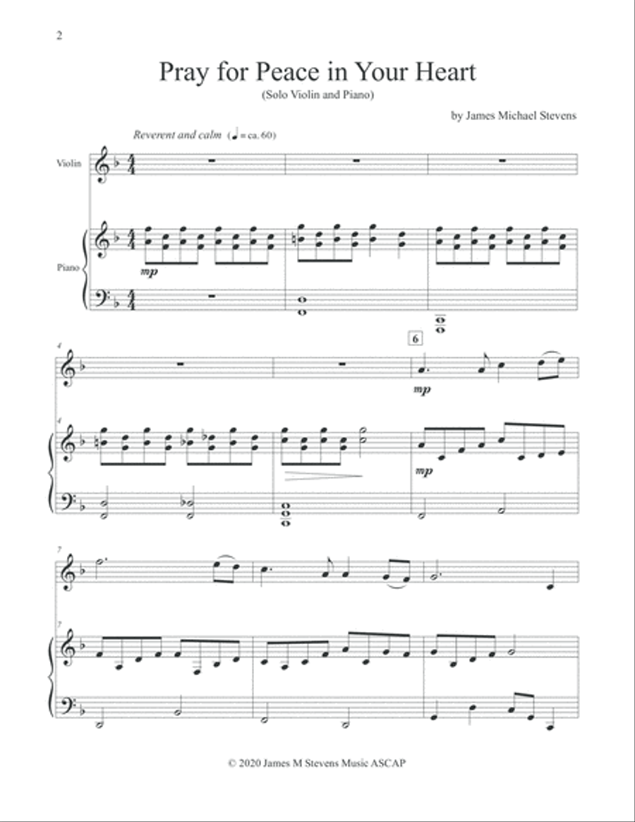 Pray for Peace in Your Heart - Violin & Piano Violin Solo scores gallery preview page 2
