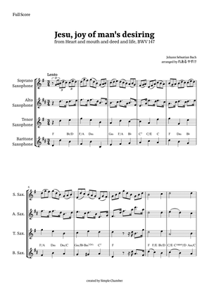 Jesu, Joy of Man’s Desiring for Saxophone Quartet by Bach BWV 147
