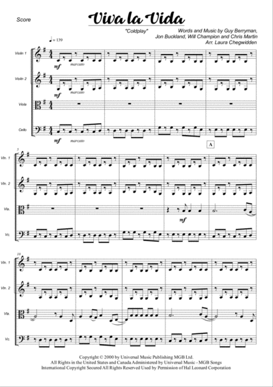 Viva La Vida String Quartet scores gallery preview page 3