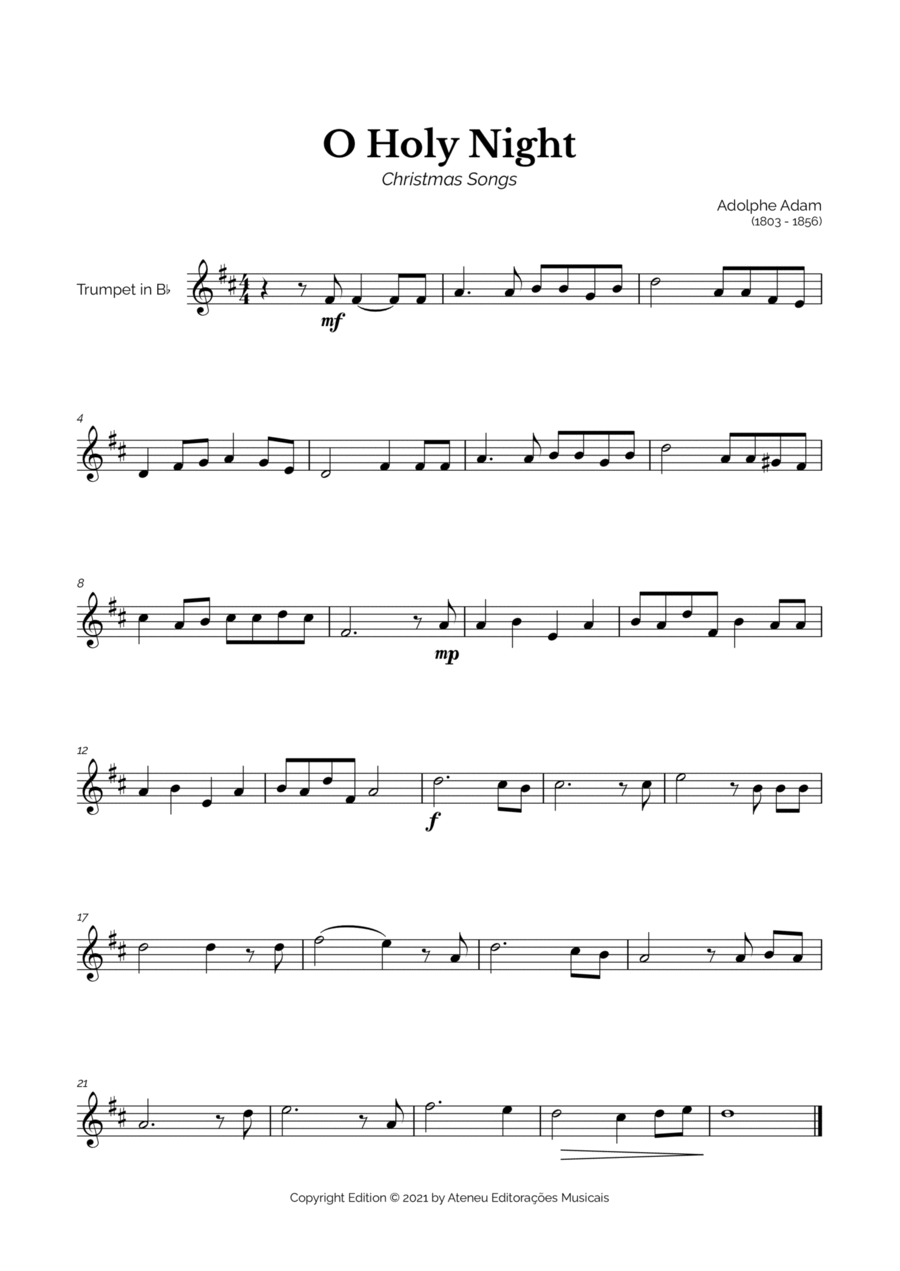 O Holy Night for Easy Trumpet Solo B-Flat Trumpet scores gallery preview page 1
