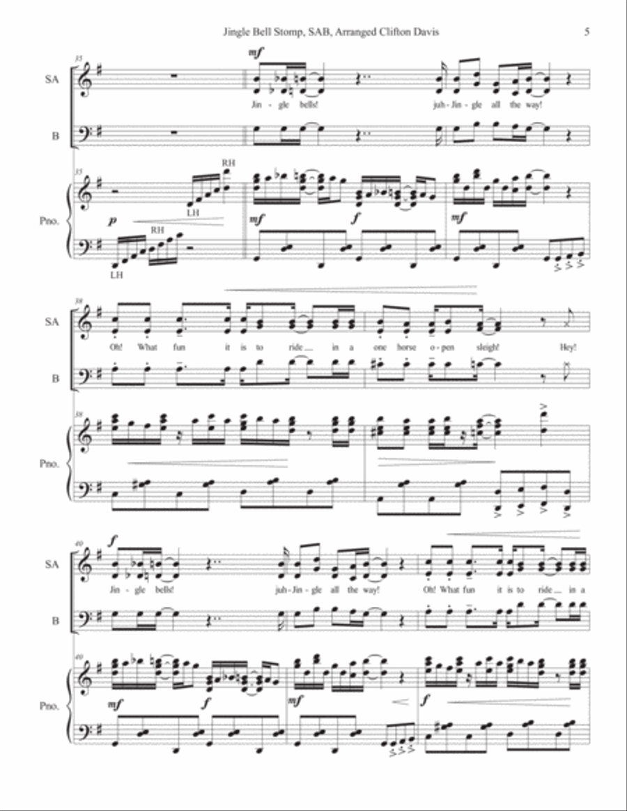 Jingle Bell Stomp for SAB choir and piano, arr. by Clifton Davis 3-Part scores gallery preview page 6