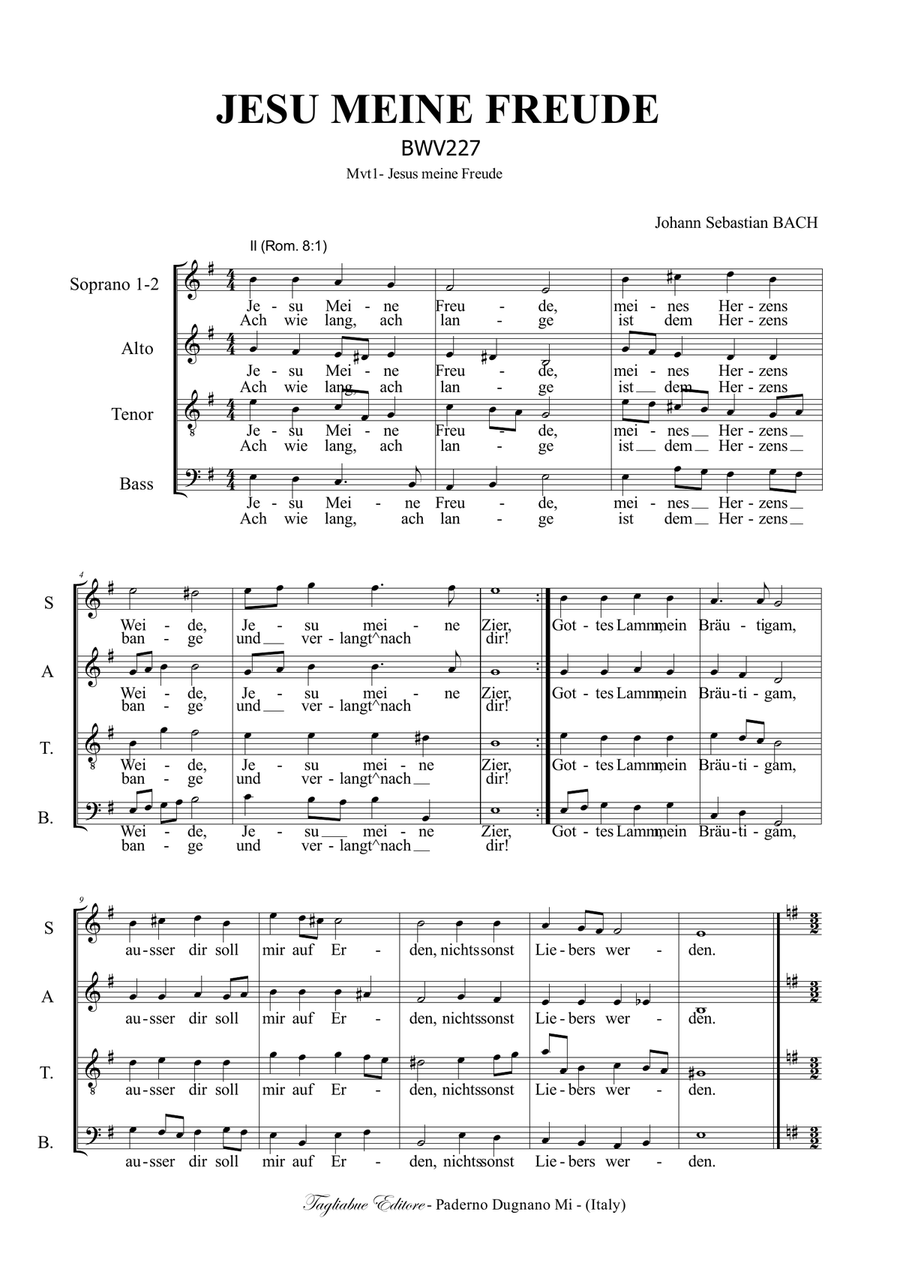J.S.Bach - BWV 227 - 1. Jesu, meine Freude - SATB and 2. Es ist nun nichts - SSATB Divisi scores gallery preview page 2