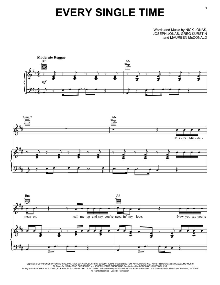 Every Single Time Piano, Vocal, Guitar scores gallery preview page 1