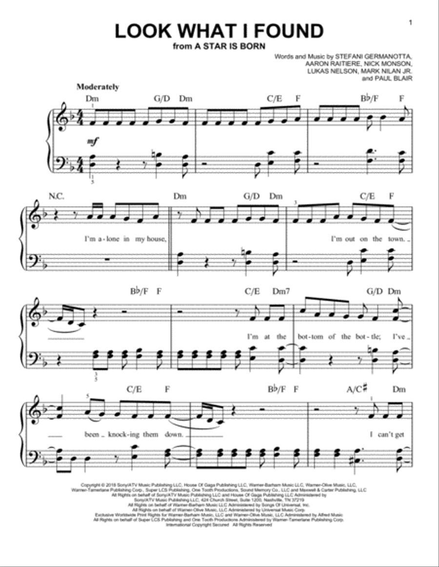 Look What I Found (from A Star Is Born) Easy Piano scores gallery preview page 1