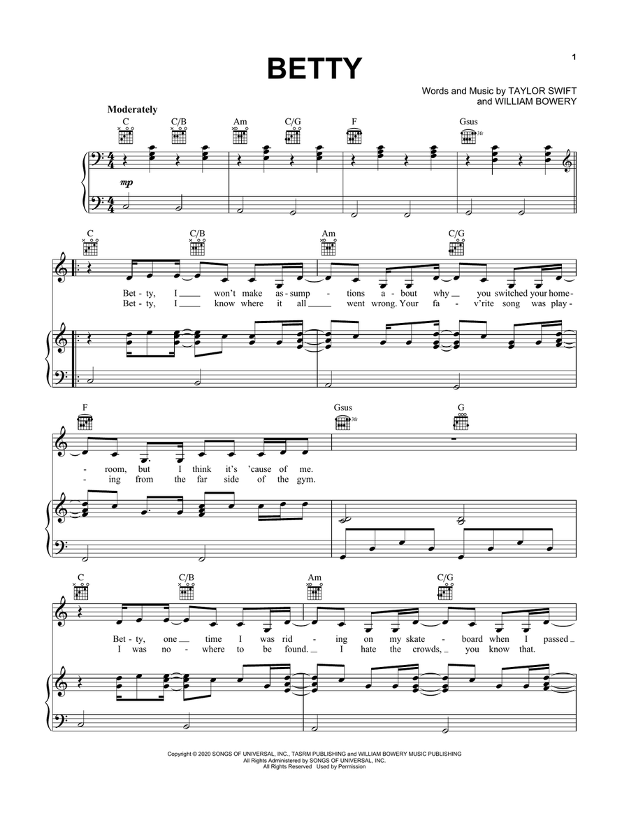 betty Piano, Vocal, Guitar scores gallery preview page 1