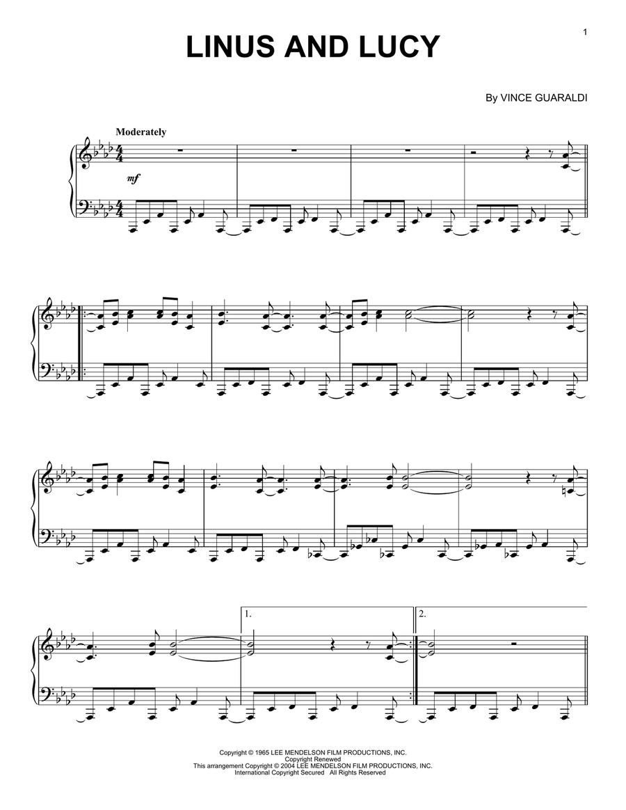 Linus And Lucy Piano Solo scores gallery preview page 1