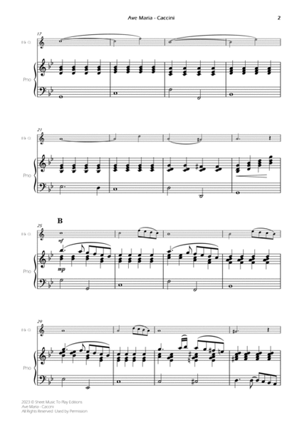 Caccini - Ave Maria - Bb Clarinet and Piano (Full Score and Parts) image number null