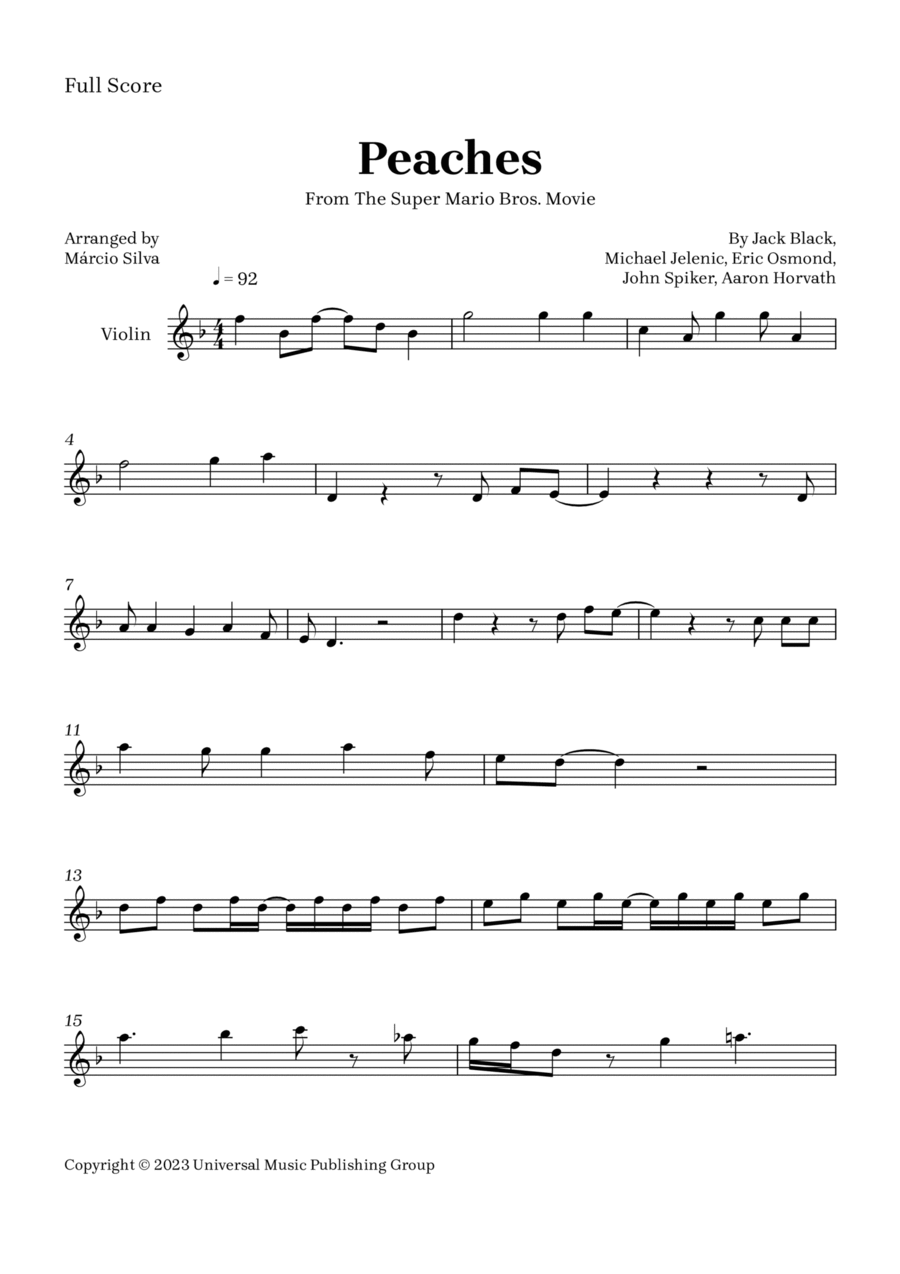 Peaches Peaches Violin Solo scores gallery preview page 1