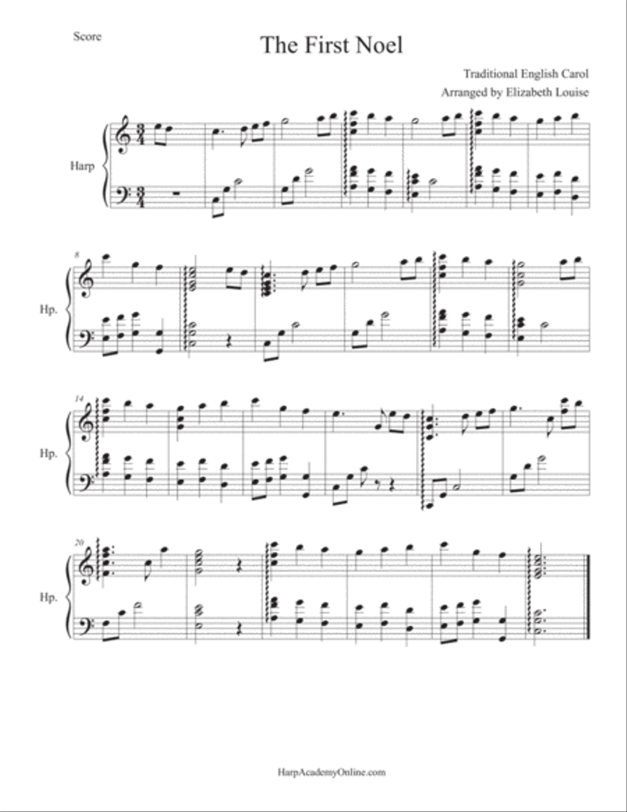 The First Noel (lever/pedal harp) Pedal Harp scores gallery preview page 1