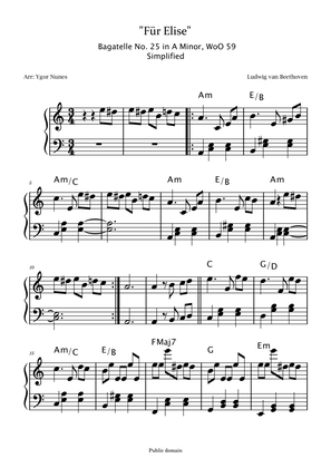 Book cover for Beethoven - Für Elise - Easy piano. Chords Version