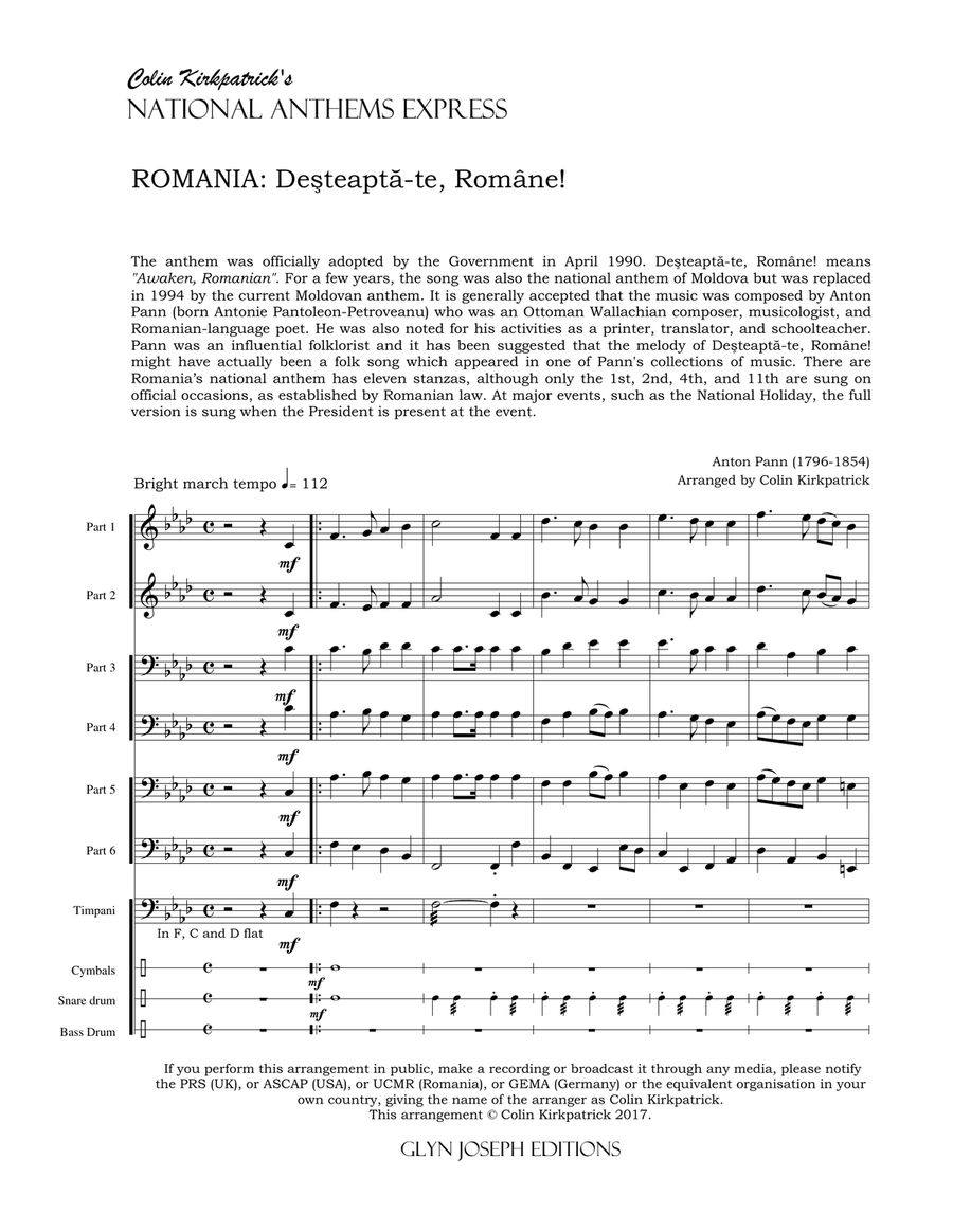 Romania National Anthem: Deşteaptă-te, Române! Large Ensemble scores gallery preview page 4