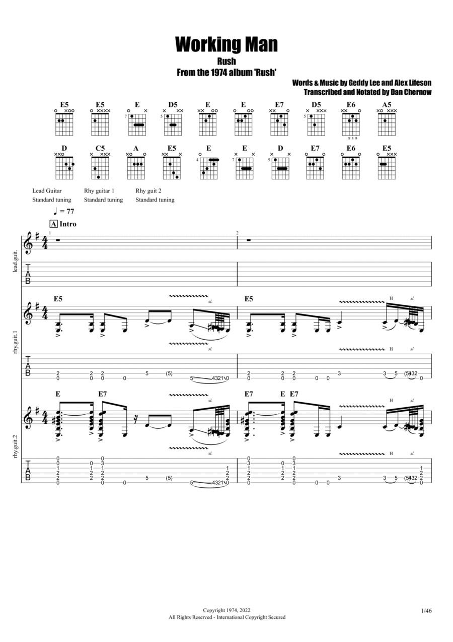 Working Man Electric Guitar scores gallery preview page 1
