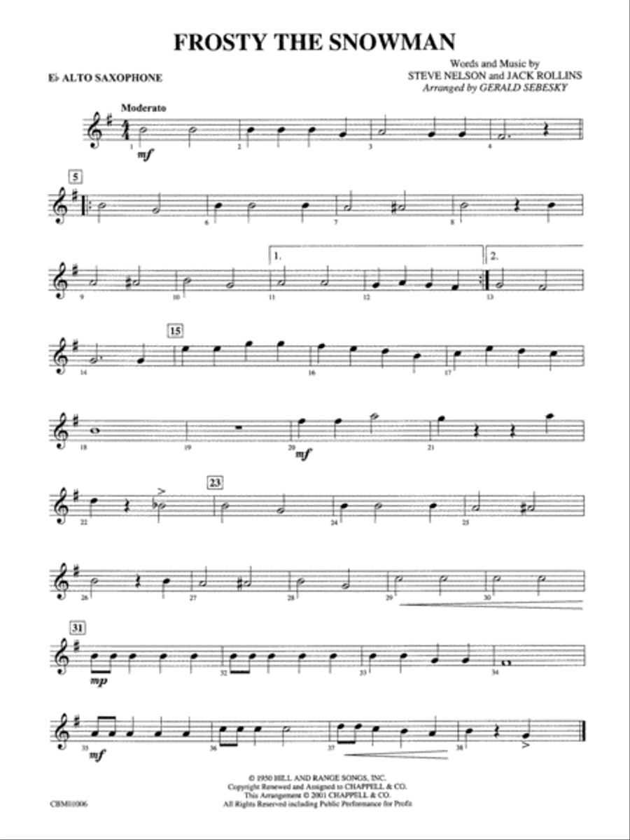 Frosty the Snowman: E-flat Alto Saxophone Concert Band scores gallery preview page 1