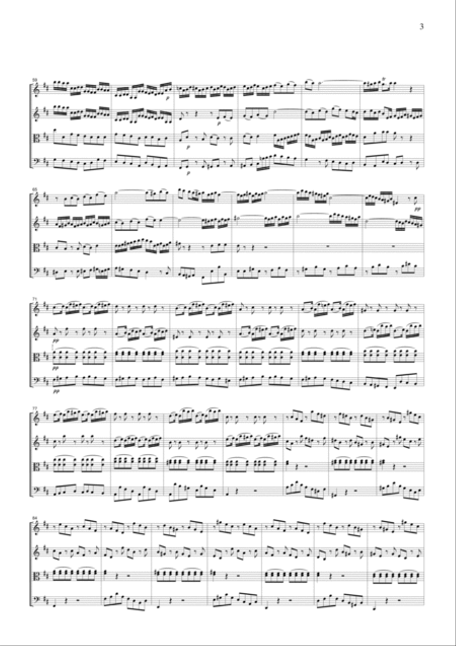 J.S.Bach Brandenburg Concerto No.5, all mvts., BWV1050, for string quartet, CB215 String Quartet scores gallery preview page 3