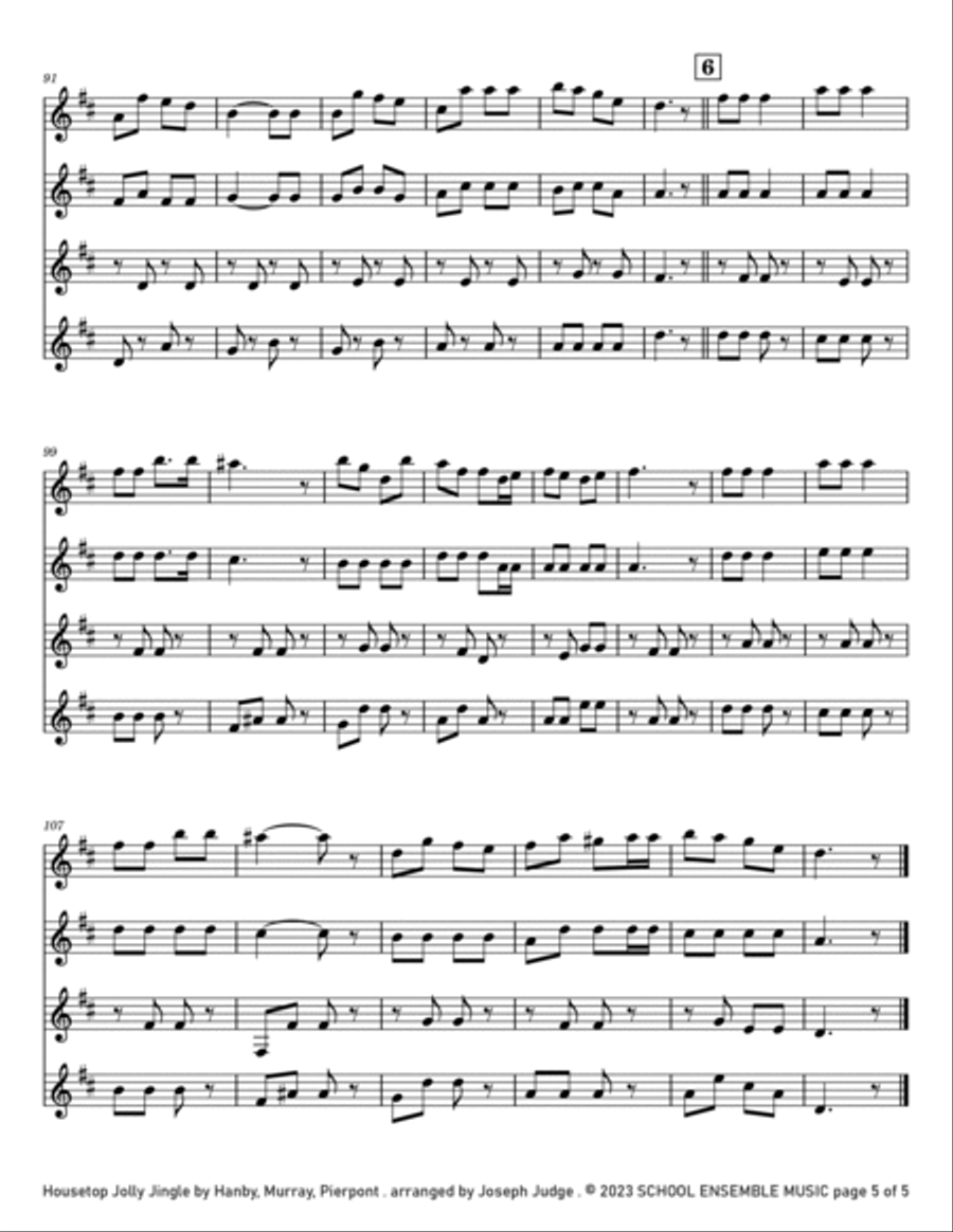 Housetop Jolly Jingle for Clarinet Quartet in Schools Clarinet Quartet scores gallery preview page 5