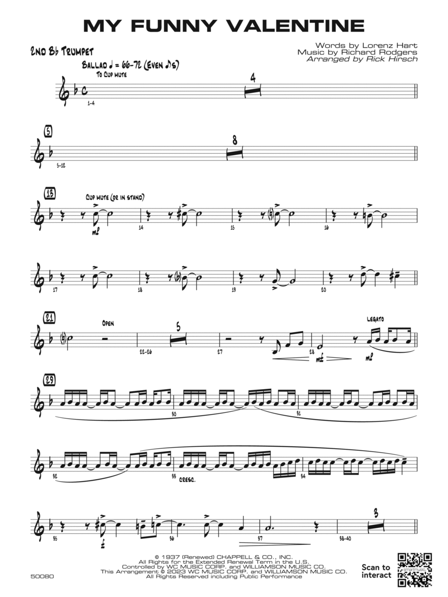 My Funny Valentine: 2nd B-flat Trumpet Jazz Ensemble scores gallery preview page 1