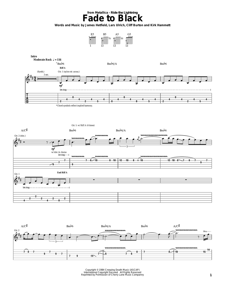 Fade To Black Fade To Black Acoustic Guitar scores gallery preview page 1