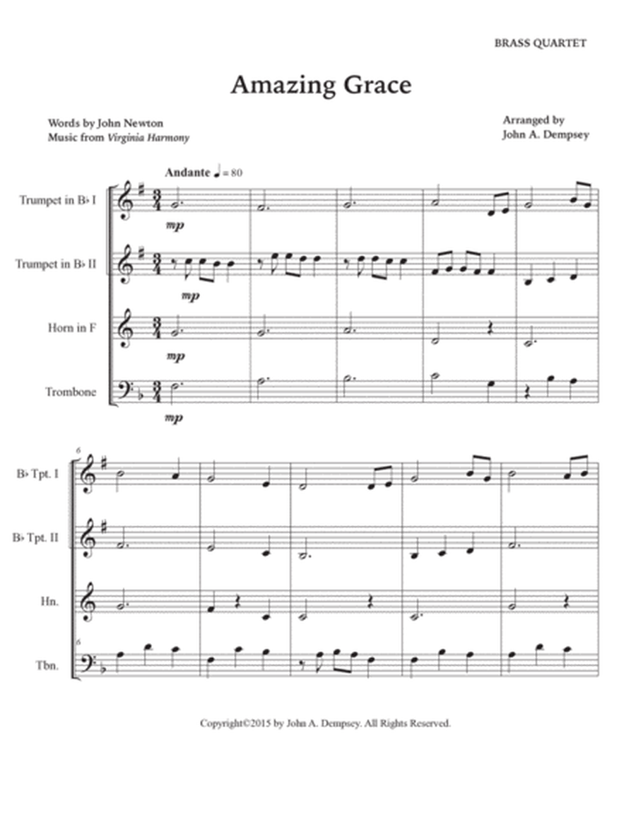 Amazing Grace (Brass Quartet): Two Trumpets, Horn in F and Trombone image number null