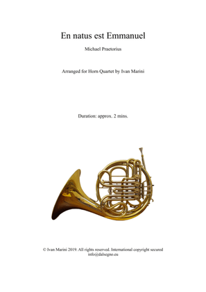 Book cover for En Natus Est Emmanuel - Michael Praetorius - for Horn Quartet