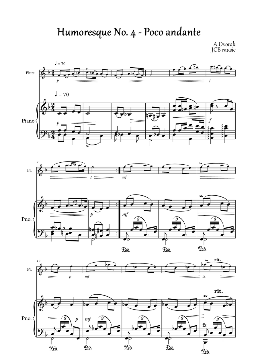 Humoresque No.4 , A.Dvorak (flute and piano) Flute Solo scores gallery preview page 1