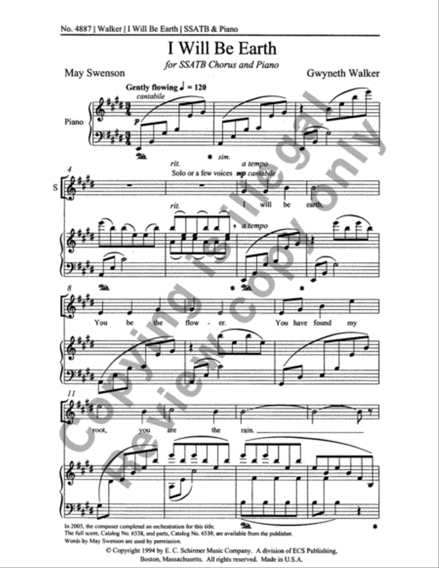 I Will Be Earth (Choral Score) SSATB scores gallery preview page 2