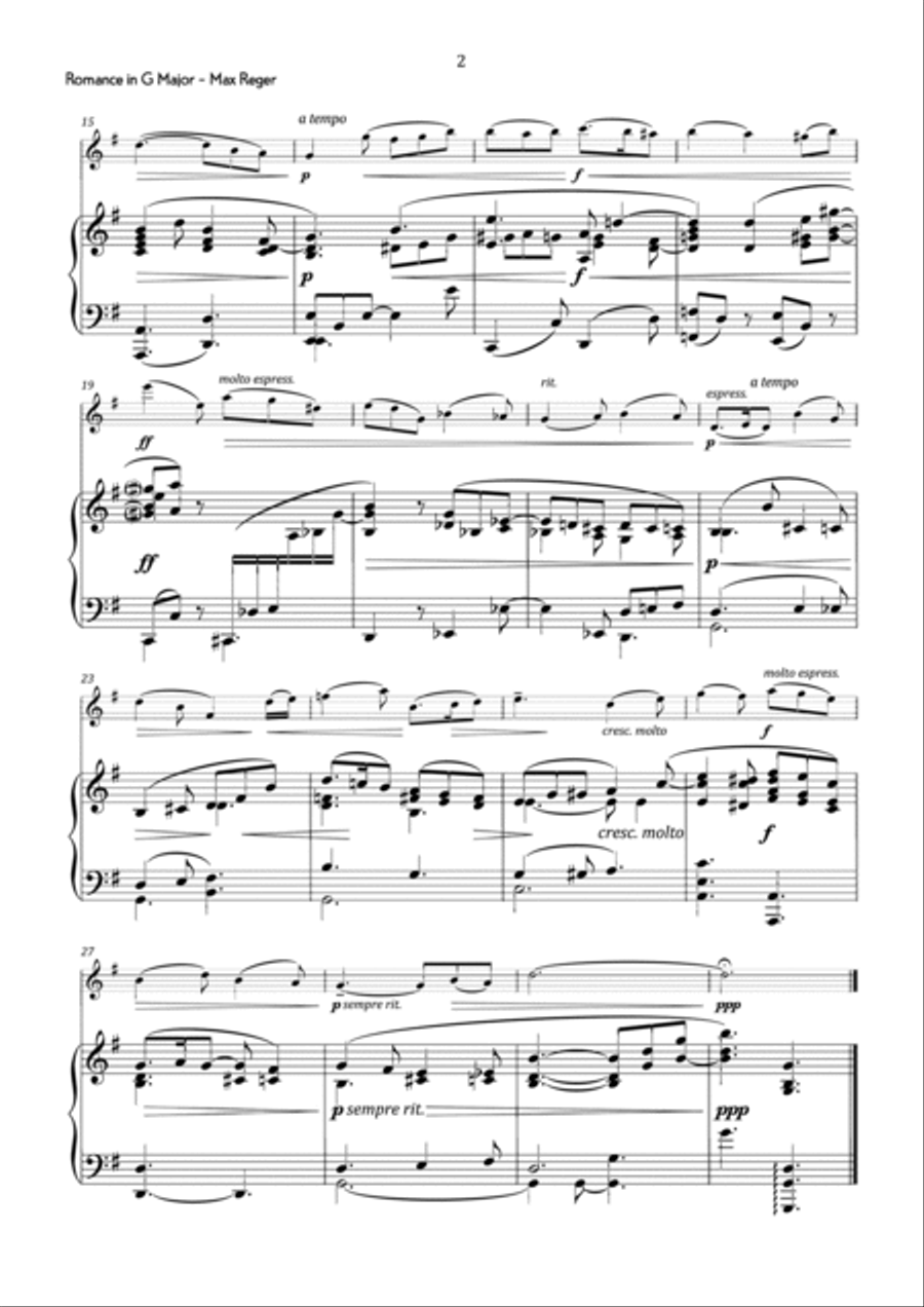Reger - Romance in G Major - Intermediate Violin Solo scores gallery preview page 3